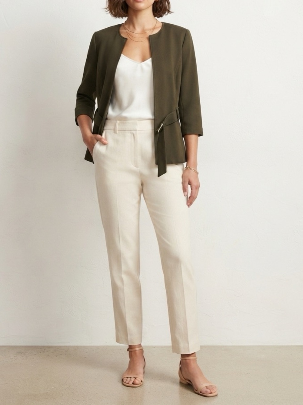 Preston & York Olive Belted Open-Front Blazer
